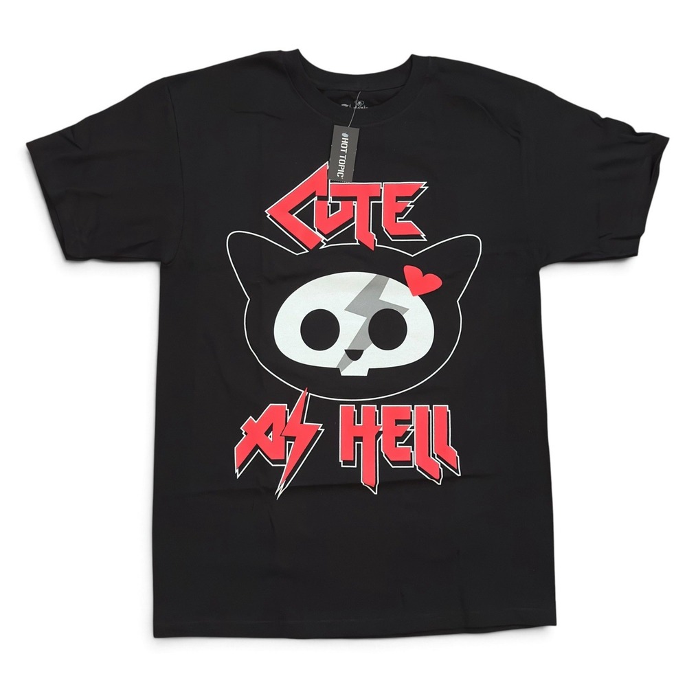 Skelanimals Kit Cat Cute As Hell Shirt Hot Topic Black Graphic Tee Emo Goth M